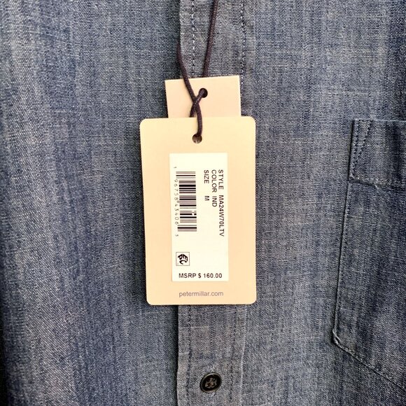 Peter Millar Tamworth Chambray Cotton Sport Shirt Color Indigo - NWT - Picture 6 of 6